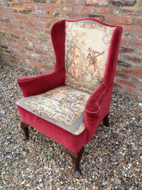 Edwardian Cabriole Legged Armchair in Original Fabric