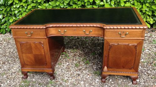Antique Edwardian Twin Pedestal Partner Style Desk in Mahogany  with Fitted Cupboards and Three Drawers