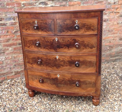 Antique Victorian Flame Mahogany Bow Front Chest of Drawers