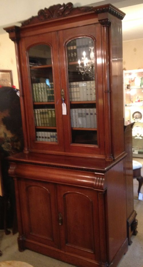 Victorian Mahogany Bookcase Over Drawer and Cupboard. Circa 1870