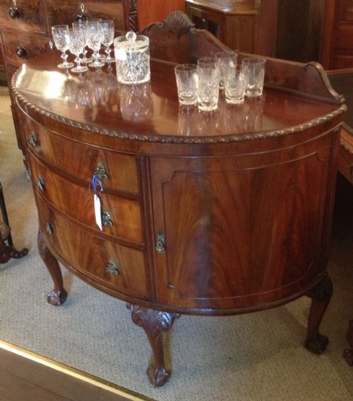 Antique Edwardian Demi-lune Sideboard on Carved Cabriole Legs