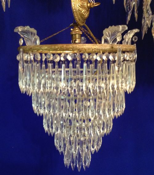 Five Tier Waterfall Cut Glass Light Fitting with Cast Brass Mounts.