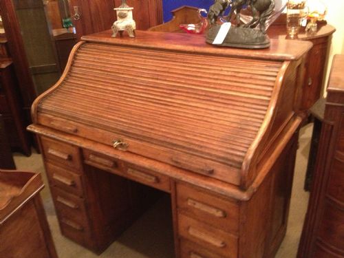 Antique Solid Oak Roll Top Desk Circa 1900