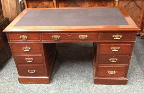 Antique Victorian Twin Pedestal Solid Mahogany Desk with Paneled Sides and Back Circa 1880