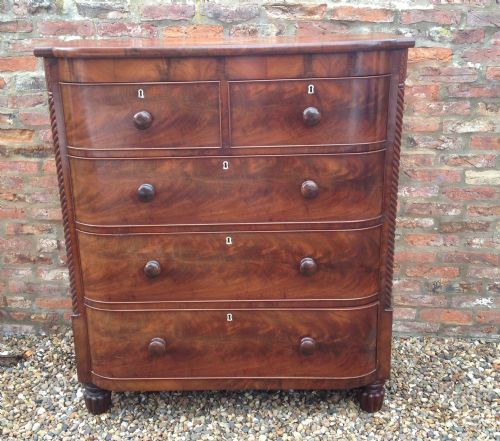 Antique Victorian Flame Mahogany Four Height Chest of Drawers