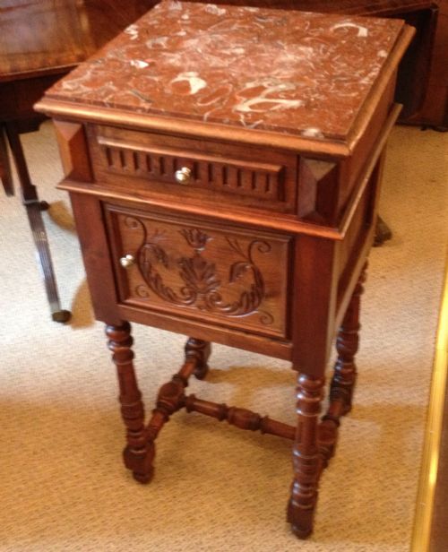 Antique Victorian French Marble Topped Walnut Cabinet Circa 1900