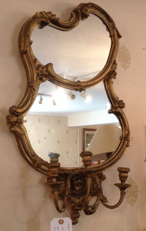 Antique Nineteenth Century Gilt Framed Mirror with Candle Sconces.