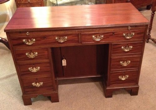 Antique Edwardian Solid Mahogany Twin Pedestal Desk with Original Solid Brass Handles