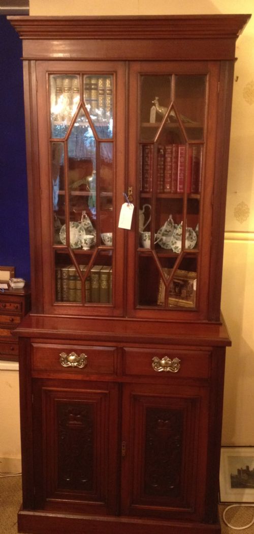 Antique Victorian Mahogany Two Door Bookcase Over Cupboard and Drawers Circa 1880