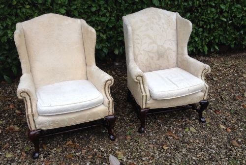 Pair of Matched Winged Armchairs Circa 1920 in Need of Reupholstery