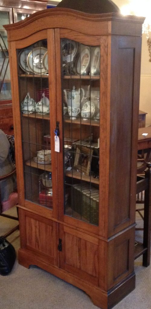 Antique Edwardian Solid Oak Bookcase/display Case with Leaded Glass Doors Circa 1910