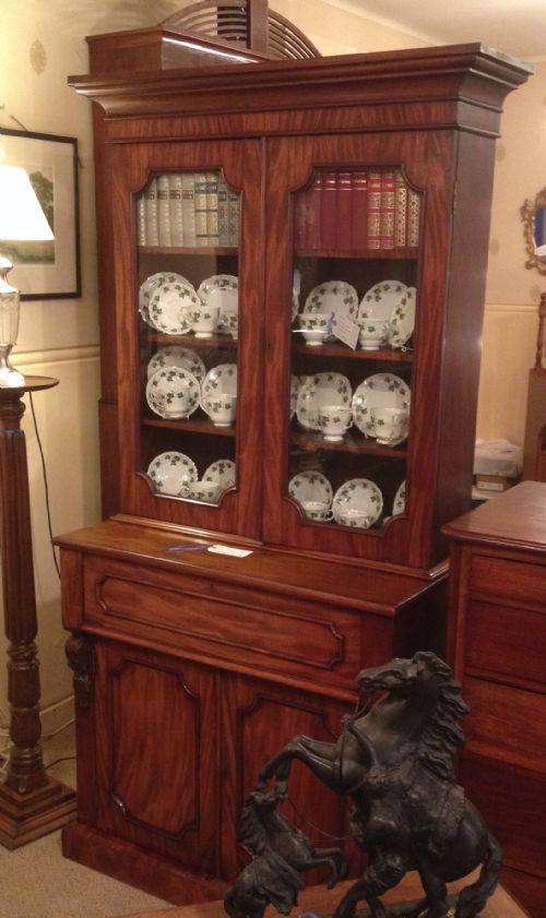 Antique Mahogany Victorian Secretaire Bookcase Circa 1860