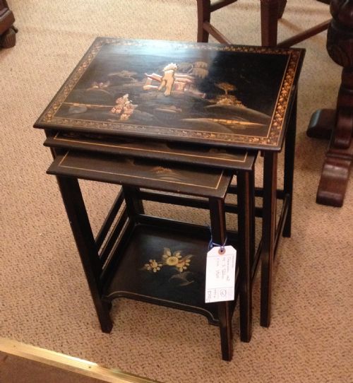 Antique Chinoiserie Style Nest of Three Tables Circa 1920