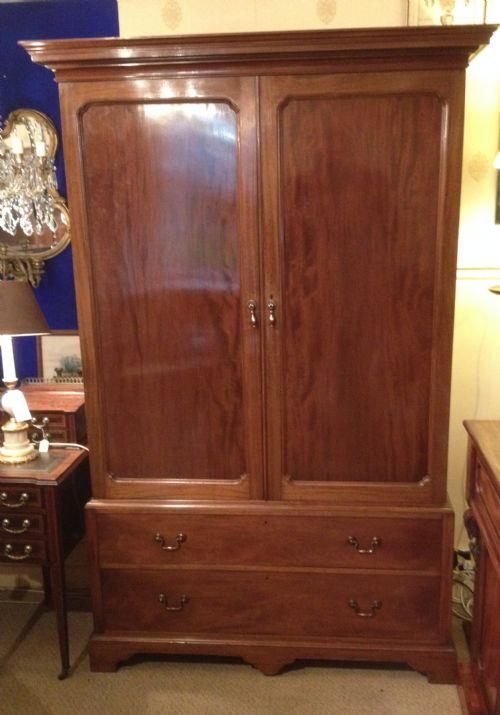 Antique Mahogany Compactum Style Two Door Wardrobe Over Drawers Circa 1900