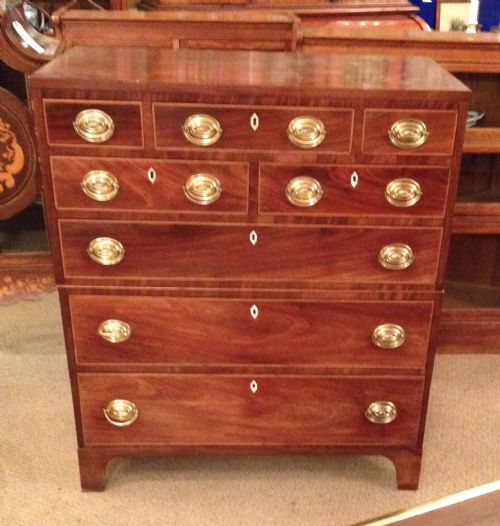 Antique Regency Inlaid Mahogany Chest of Drawers with Original Solid Brass Handles Circa 1810