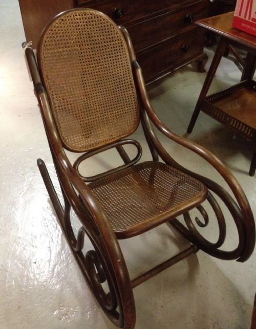 Victorian Bentwood Rocking Chair with Rattan Seat