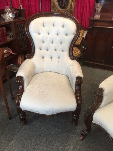 Victorian Mahogany Deep Buttoned Spoon Back Armchair