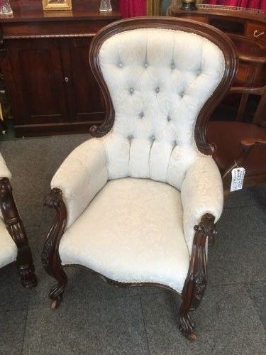 Victorian Mahogany Deep Buttoned Spoon Back Armchair