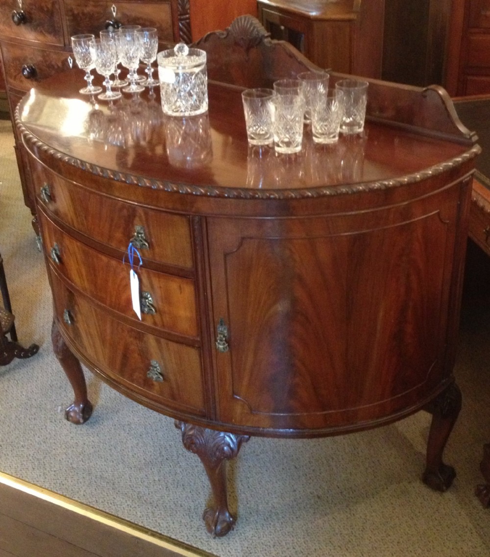 Antique Edwardian demi-lune sideboard on carved cabriole legs 