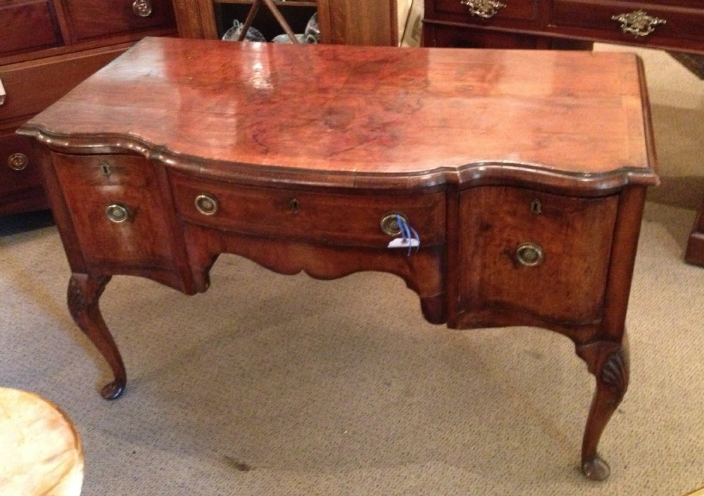 Antique inlaid walnut side table with serpentine front 