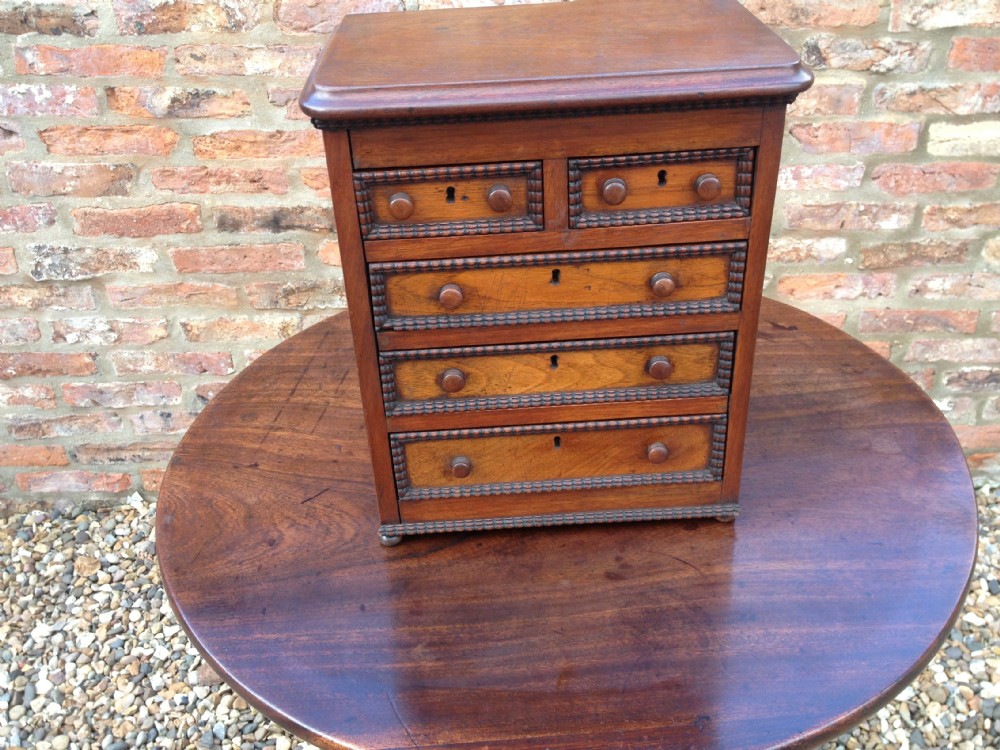 Antique Victorian Apprentice piece miniature chest of drawers in walnut circa 1890