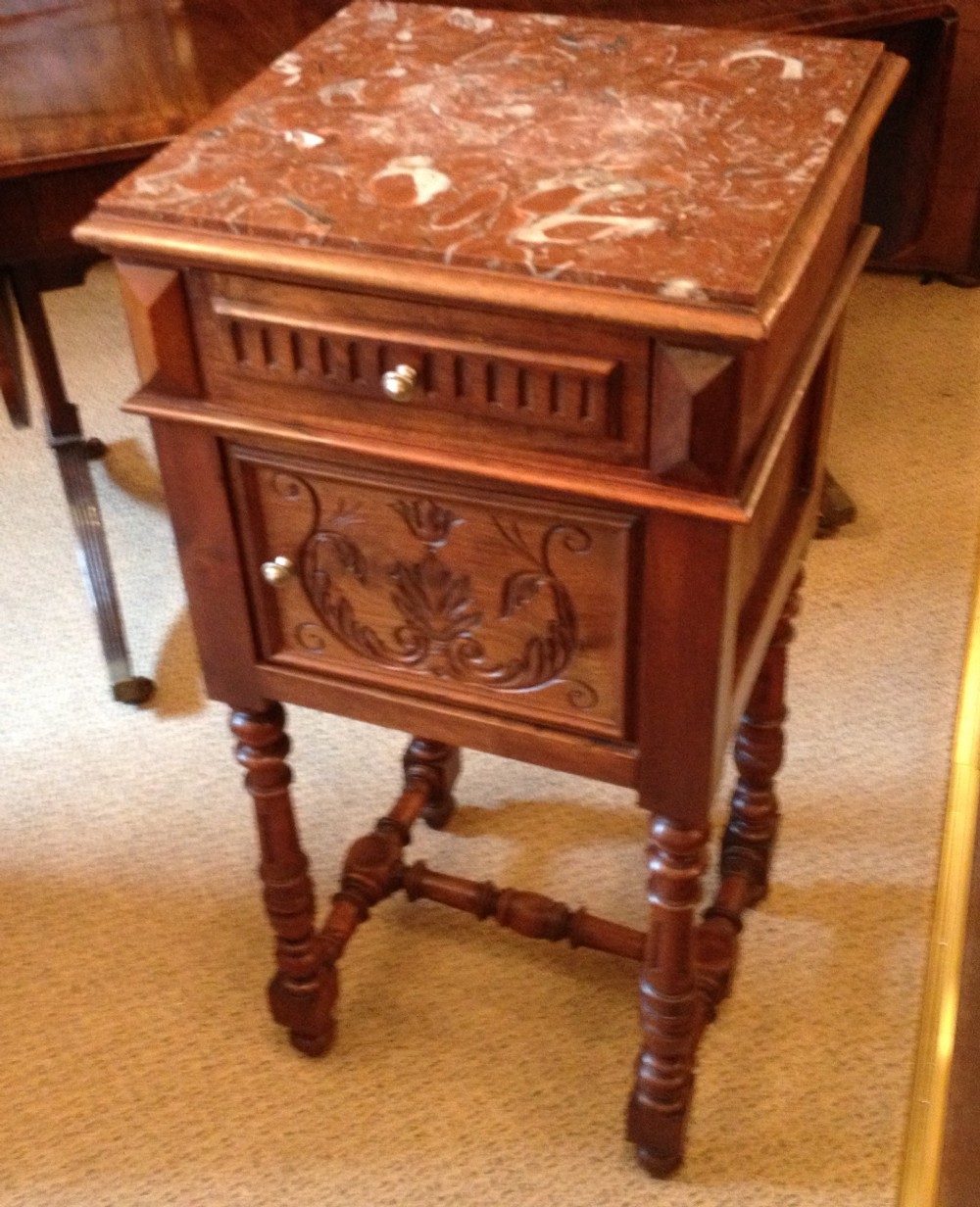 Antique Victorian French marble topped walnut cabinet circa 1900
