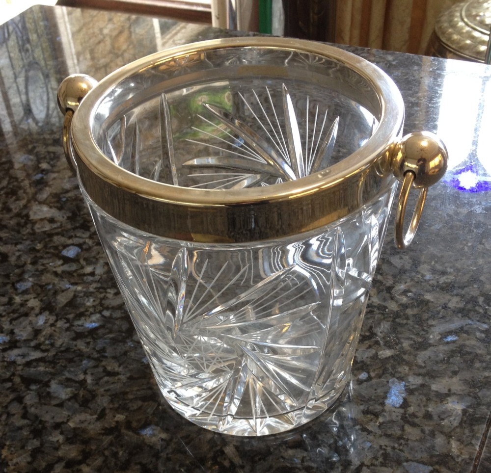 Lead crystal  wine cooler with silver plated mounts 
