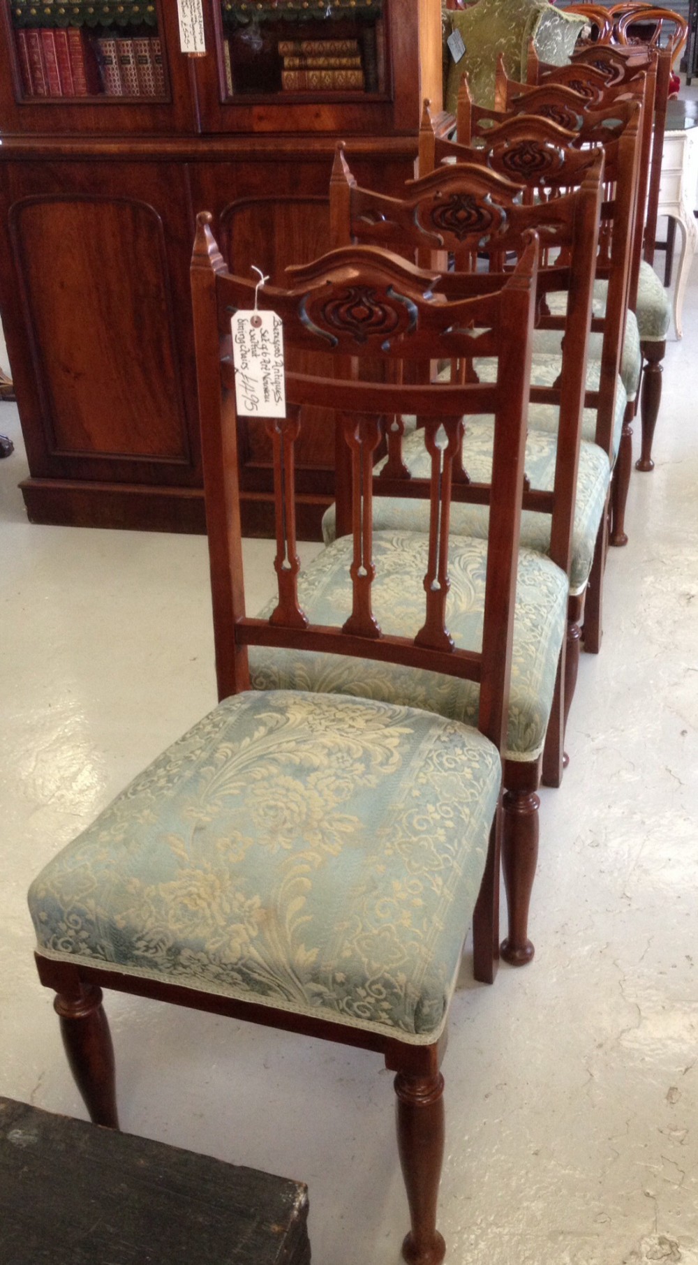 Set of 6 walnut art nouveau dining chairs circa 1900