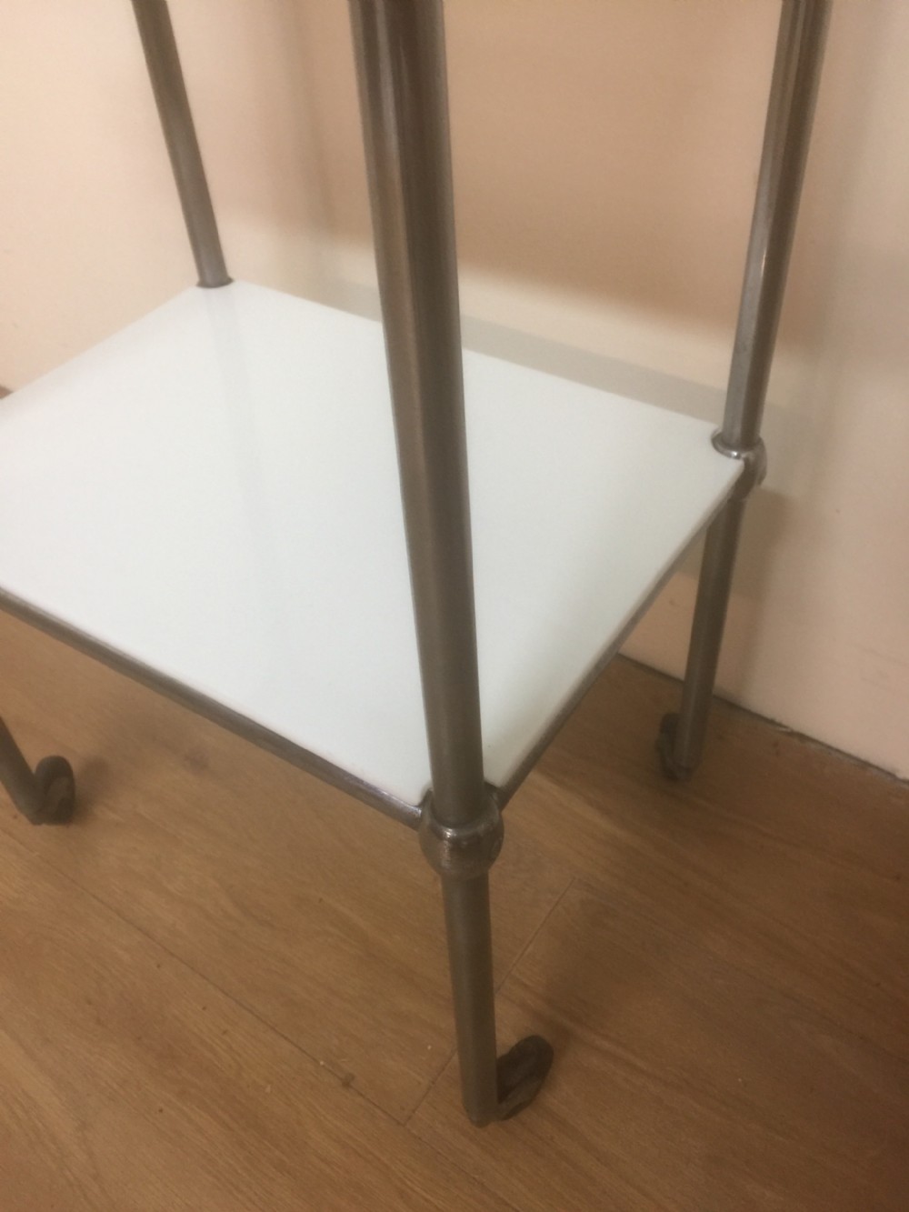 Chrome and opaline glass dental trolley. View III