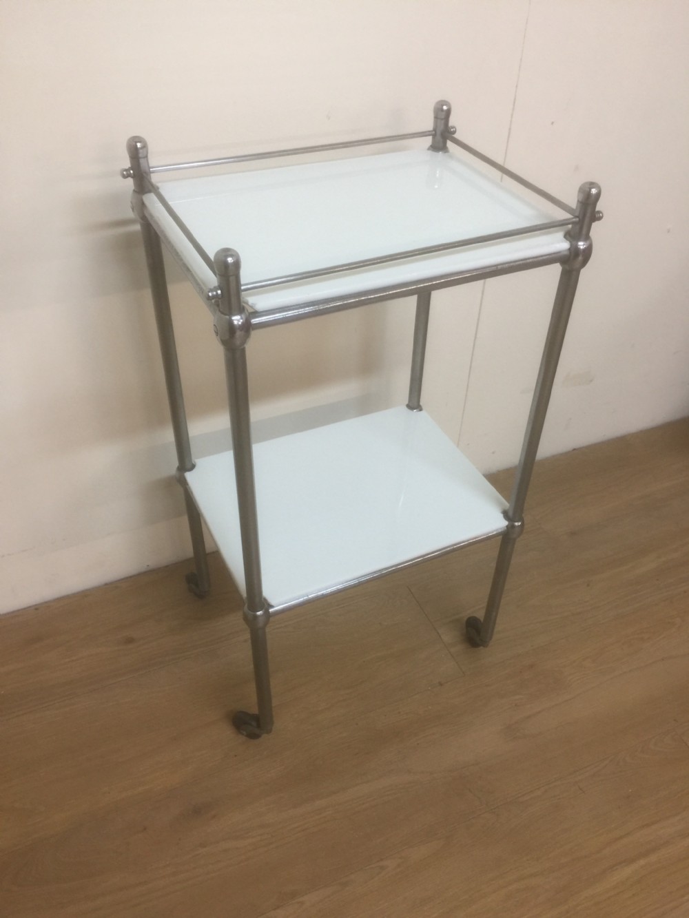 Chrome and opaline glass dental trolley. View IV