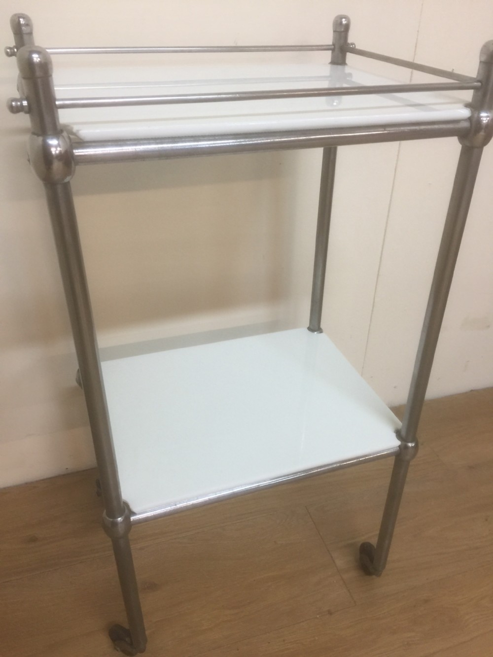 Chrome and opaline glass dental trolley. View VI