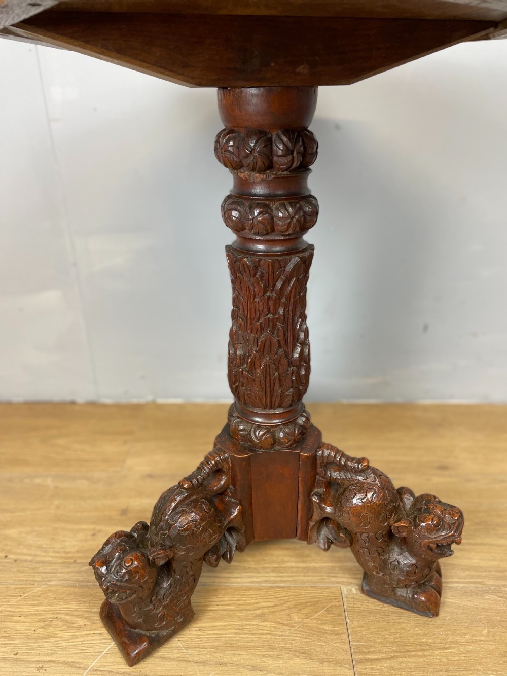 Nineteenth century carved hardwood table possibly Burmese  View V