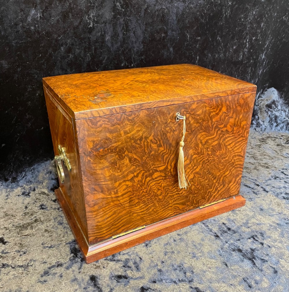 Victorian amboyna fall front stationery box 