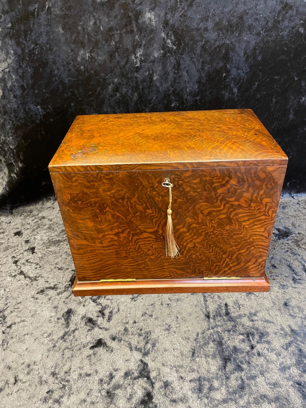 Victorian amboyna fall front stationery box  View II