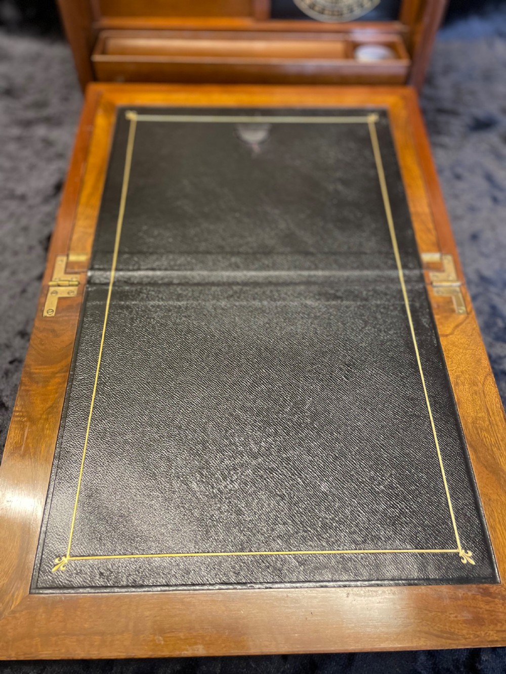 Victorian amboyna fall front stationery box  View VI