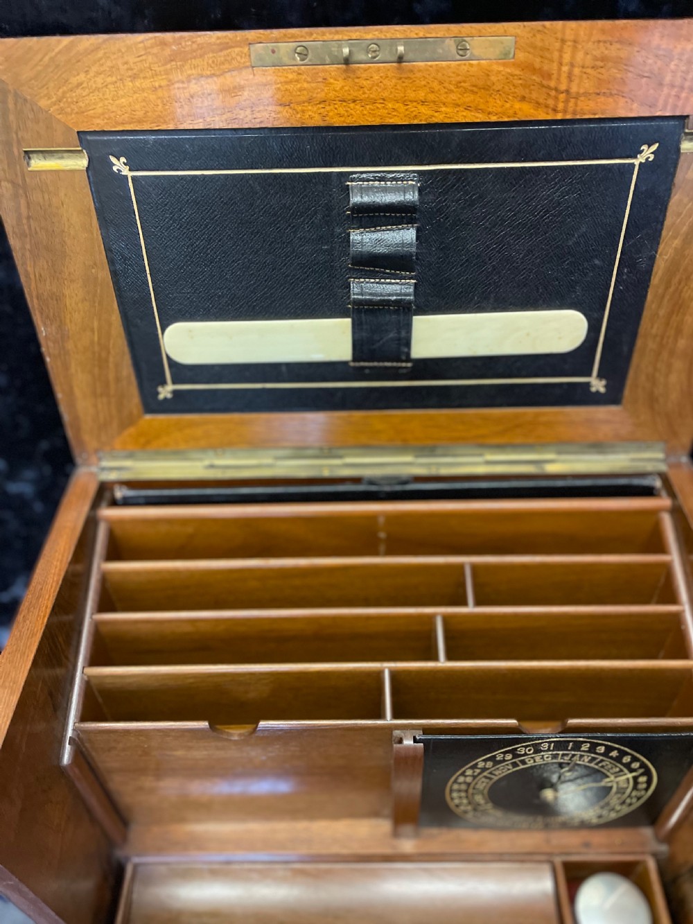 Victorian amboyna fall front stationery box  View XII