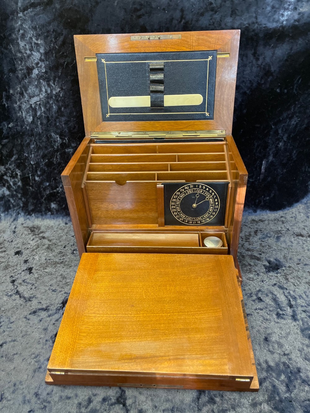 Victorian amboyna fall front stationery box  View XIV
