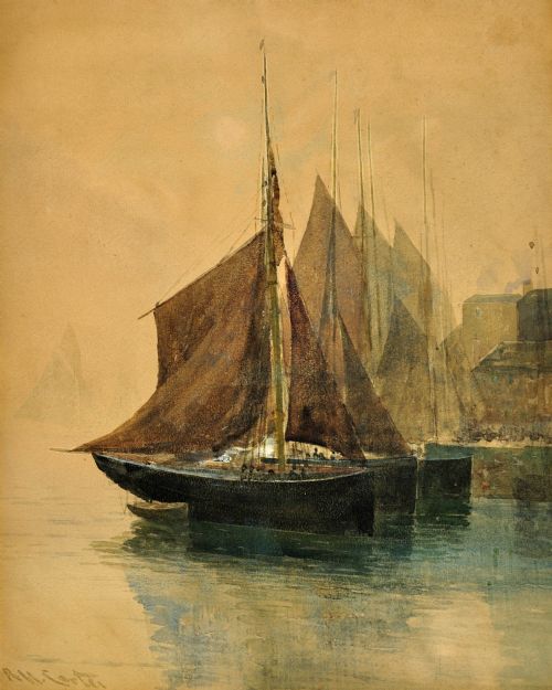 RICHARD HARRY CARTER 1839 1911 ENGLISH WEST COUNTRY TRAWLING LUGGERS CIRCA 1904 FRAMED WATERCOLOUR PAINTING DEVON CORNWALL MARITIME - ADDITIONAL PHOTO 1