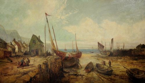 WILLIAM EDWARD WEBB 1862 1903 ENGLISH PEEL HARBOUR ISLE OF MAN 1890S FRAMED MANX SEASCAPE LANDSCAPE OIL PAINTING - ADDITIONAL PHOTO 1