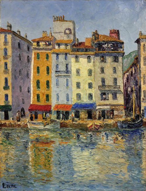 LOKRE 20ME SICLE FRENCH TOULON LE PORT LA VIEILLE DARSE MAY 1939 QUAI CRONSTADT FRAMED OIL PAINTING RIVIERA PROVENCE ALPES COTE D'AZUR - ADDITIONAL PHOTO 1