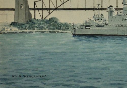 COMMANDER ERIC TUFNELL ROYAL NAVY 1888 1979 HMS NEWCASTLE IN SYDNEY HARBOUR 1956 FRAMED WATERCOLOUR MELBOURNE OLYMPIC GAMES - ADDITIONAL PHOTO 8