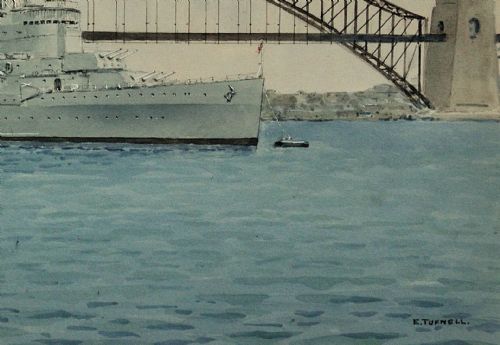 COMMANDER ERIC TUFNELL ROYAL NAVY 1888 1979 HMS NEWCASTLE IN SYDNEY HARBOUR 1956 FRAMED WATERCOLOUR MELBOURNE OLYMPIC GAMES - ADDITIONAL PHOTO 9