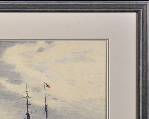 CHARLES WILLIAM ADDERTON 1866 1944 NORWEGIAN BARQUES AT ANCHOR LYME BAY DEVON DORSET FRAMED VICTORIAN MARITIME WATERCOLOUR PAINTING - ADDITIONAL PHOTO 5