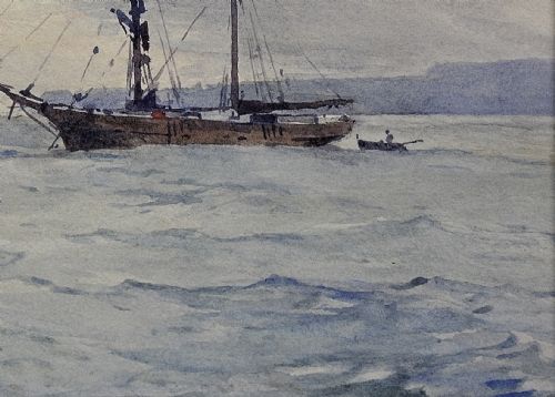 CHARLES WILLIAM ADDERTON 1866 1944 NORWEGIAN BARQUES AT ANCHOR LYME BAY DEVON DORSET FRAMED VICTORIAN MARITIME WATERCOLOUR PAINTING - ADDITIONAL PHOTO 7