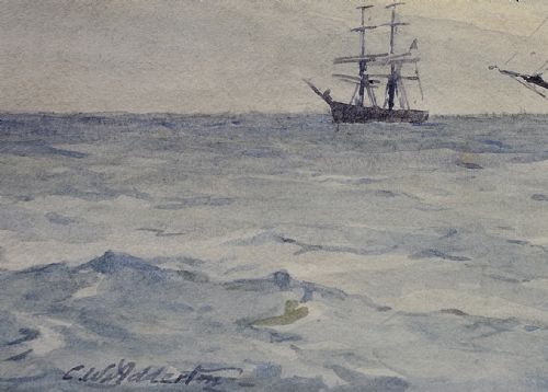 CHARLES WILLIAM ADDERTON 1866 1944 NORWEGIAN BARQUES AT ANCHOR LYME BAY DEVON DORSET FRAMED VICTORIAN MARITIME WATERCOLOUR PAINTING - ADDITIONAL PHOTO 8