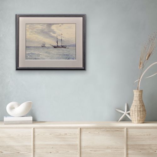 CHARLES WILLIAM ADDERTON 1866 1944 NORWEGIAN BARQUES AT ANCHOR LYME BAY DEVON DORSET FRAMED VICTORIAN MARITIME WATERCOLOUR PAINTING - ADDITIONAL PHOTO 9