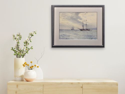 CHARLES WILLIAM ADDERTON 1866 1944 NORWEGIAN BARQUES AT ANCHOR LYME BAY DEVON DORSET FRAMED VICTORIAN MARITIME WATERCOLOUR PAINTING - ADDITIONAL PHOTO 17