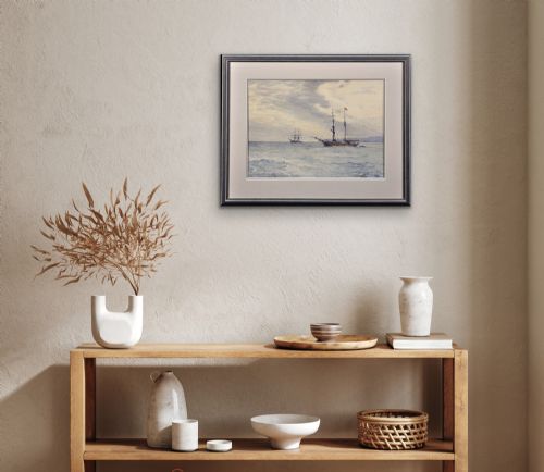 CHARLES WILLIAM ADDERTON 1866 1944 NORWEGIAN BARQUES AT ANCHOR LYME BAY DEVON DORSET FRAMED VICTORIAN MARITIME WATERCOLOUR PAINTING - ADDITIONAL PHOTO 21