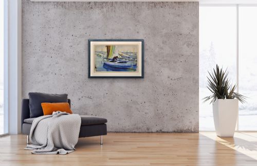 PAUL DELVAUX 1897 1994 BELGIAN LA BELLE ANNA LA PORT DE CANNES 1930 FRAMED WATERCOLOUR PAINTING OF THE CTE D'AZUR ON THE FRENCH RIVIERA - ADDITIONAL PHOTO 9