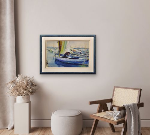 PAUL DELVAUX 1897 1994 BELGIAN LA BELLE ANNA LA PORT DE CANNES 1930 FRAMED WATERCOLOUR PAINTING OF THE CTE D'AZUR ON THE FRENCH RIVIERA - ADDITIONAL PHOTO 14